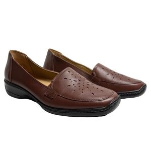 HOTTER Brown Genuine Leather TOPAZ Slip On Flats Loafers Casual Shoes sz 9 US​